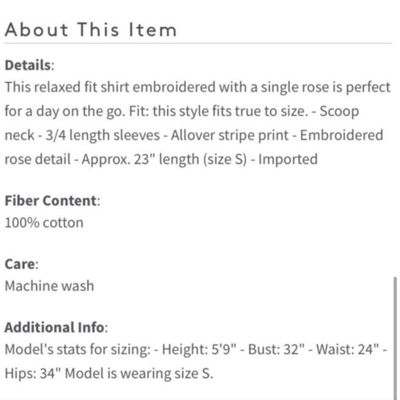 LEVI’S ROSE EMBROIDERED STRIPE 3/4 SLEEVE RELAXED FIT‎ SHIRT - Picture 4 of 11